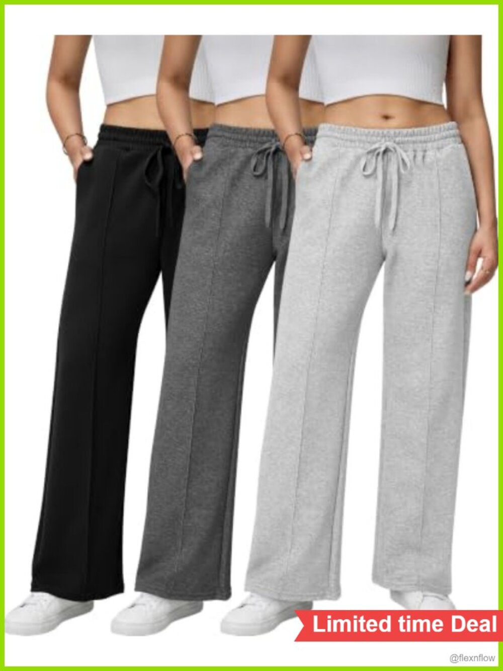 3 Pack Wide Leg Sweatpants Women 60% Cotton Blend High Rise Joggers